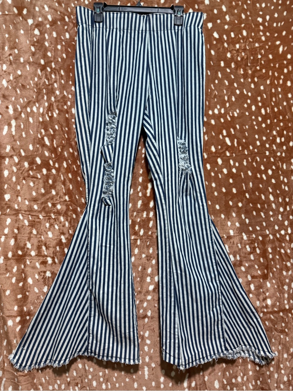Lucky & Blessed Navy and White Striped Flare Pants